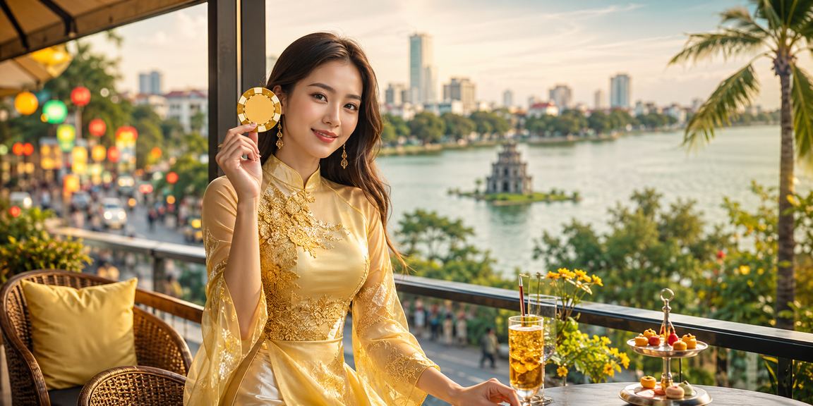 Người phụ nữ Hà Nội mặc áo dài đặt cược casino với phong cách thanh lịch vào ban đêm