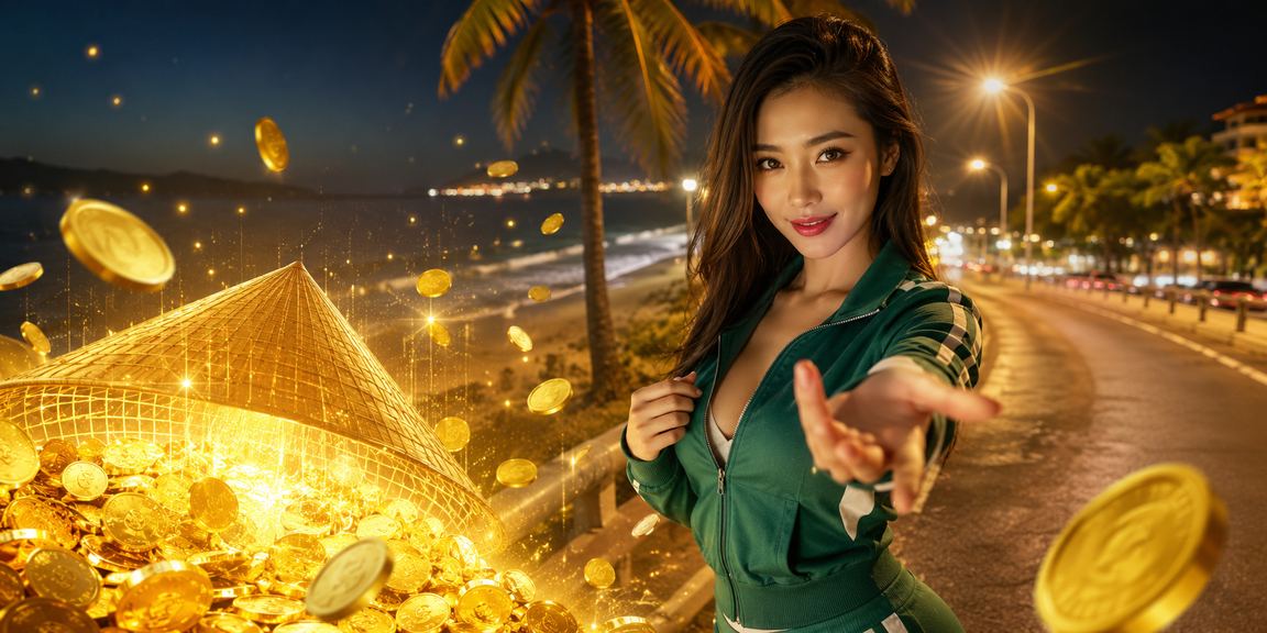 Người phụ nữ đội nón lá tại Phan Thiết đang thực hiện cược trực tuyến trên bờ biển